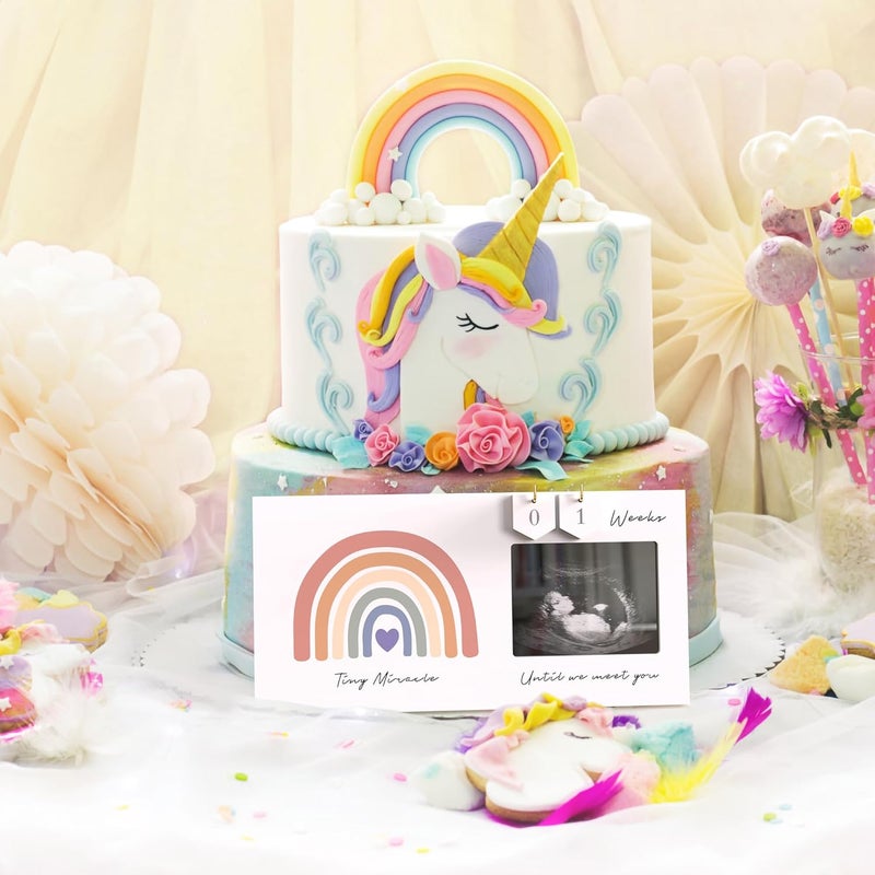 EURSET Rainbow Baby Sonogram Picture Frame Countdown Weeks, Pregnancy Announcement Ideas, 4"x3" Ultrasound Photo, Gender Reveal Baby-Shower Gift for New Mom Dad Expecting Parents Grandparents to Be Keepsake - Image 5